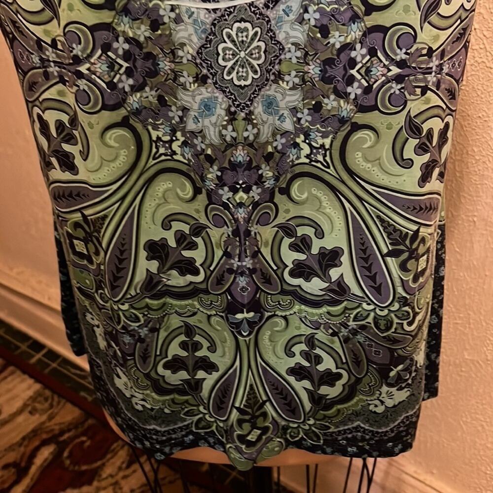 dressbarn Paisley V-Neck Crochet Neck Sleeveless Tunic Top Petite XL - Picture 10 of 10